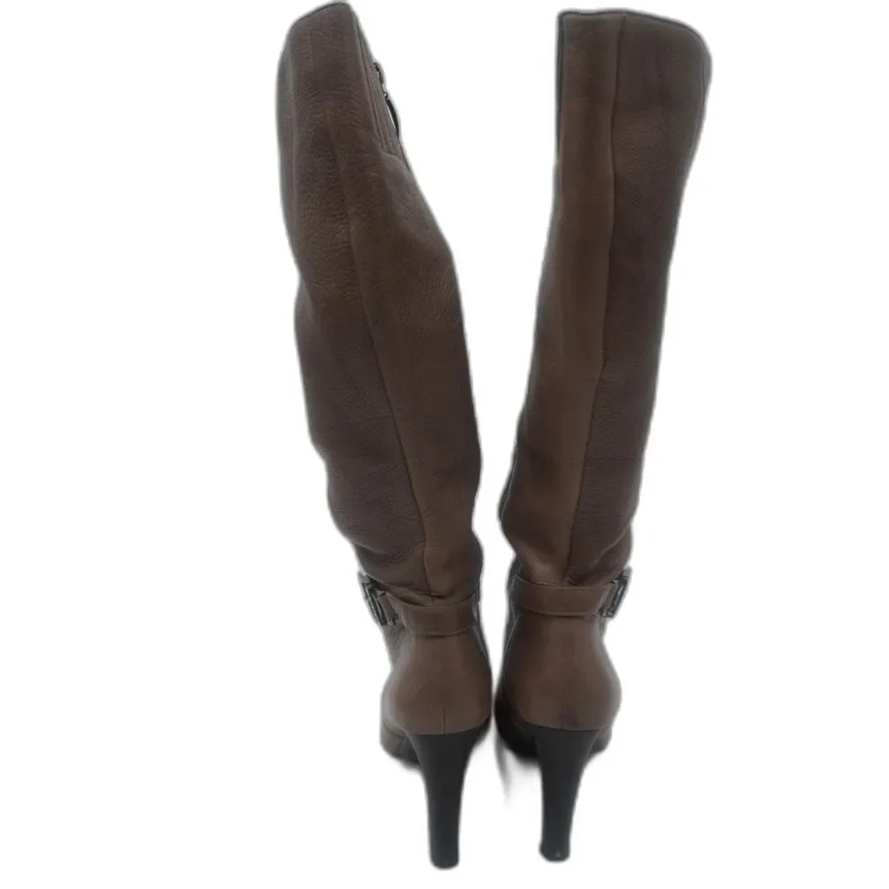 DKNYC Sydney Taupe Light Gray Leather Knee-High High Heeled Boot Size 8.5